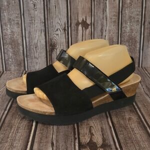 Sz 41/ 10 N Birkenstock Papillio Linda Black Suede Patent Wedge Sandals VGUC!
